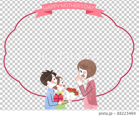 母の日　母親と子供たちのフレームイラスト 88223469