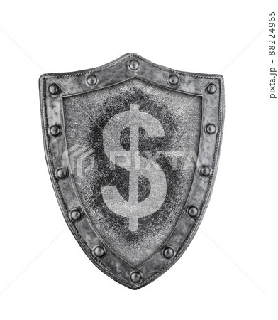 Old medieval shield with dollar sign isolated on white background with clipping path 88224965
