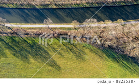 canal Dessel Schoten aerial photo in Rijkevorsel, kempen, Belgium, showing the waterway in the 88225387