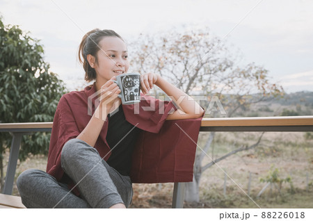 Series photo of young woman hand holding ceramic mug, positive emotion, chill and joyful Series photo of young woman hand holding ceramic mug, positive emotion, chill and joyful 88226018