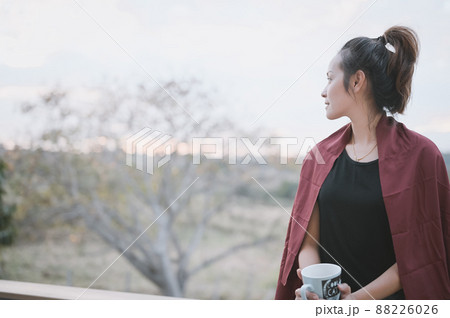 Series photo of young woman hand holding ceramic mug, positive emotion, chill and joyful Series photo of young woman hand holding ceramic mug, positive emotion, chill and joyful 88226026