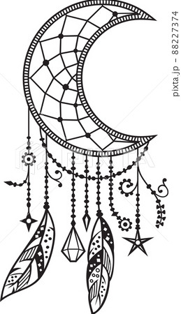Mandala moon with feathers. Dreamcatcher vector illustration. 88227374
