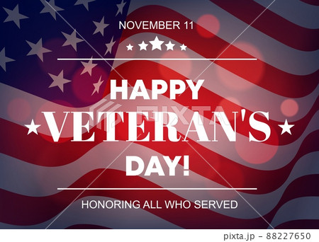 Happy Veteran Day vector greeting card, usa waving flag. Eleventh november american patriotic holiday celebration. United States of America event poster with typography on stars and stripes background 88227650