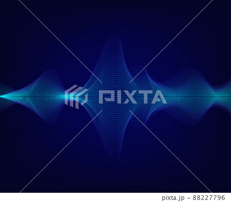 Vector blue shiny sound wave on dark blue background. Tecnology illustration. 88227796