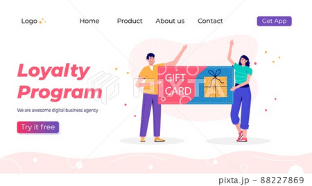 Loyalty program landing page template. Promotion of online shop bonus or reward. Modern flat vector illustration for advertisement. Seasonal discount website sale banner with people 88227869