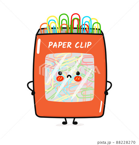 Cute sad paper clip character. Vector hand drawn cartoon kawaii character illustration icon. Isolated on blue background. Angry paper clip character concept Cute sad paper clip character. Vector hand drawn cartoon kawaii character illustration icon. Isolated on blue background. Angry paper clip character concept 88228270