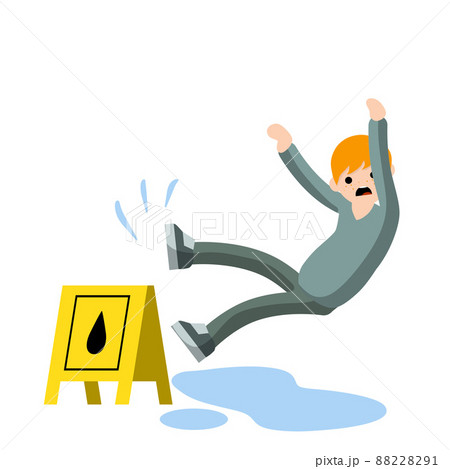 Man slipped on wet floor. Danger and risk. Sliding on puddle of water. 88228291