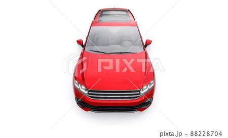 Compact red sports city SUV for exciting driving, for work and family on a white isolated background. 3d rendering. Compact red sports city SUV for exciting driving, for work and family on a white isolated background. 3d rendering. 88228704