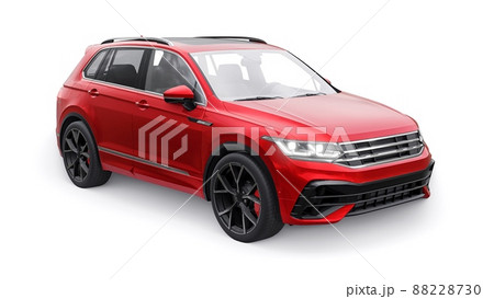 Compact red sports city SUV for exciting driving, for work and family on a white isolated background. 3d rendering. Compact red sports city SUV for exciting driving, for work and family on a white isolated background. 3d rendering. 88228730