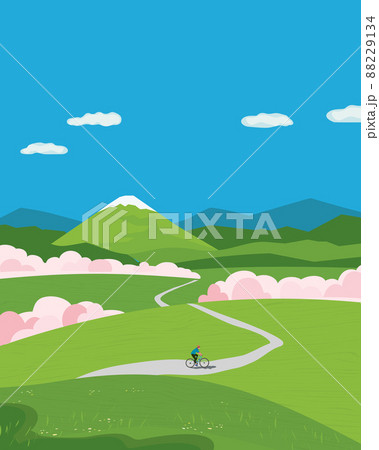 Mountain valley with blooming sakura landscape Mountain valley with blooming sakura landscape 88229134