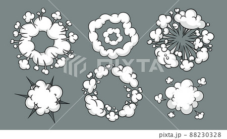 Comic cloud or smoke, cartoon vector motion effects, and explosions 88230328