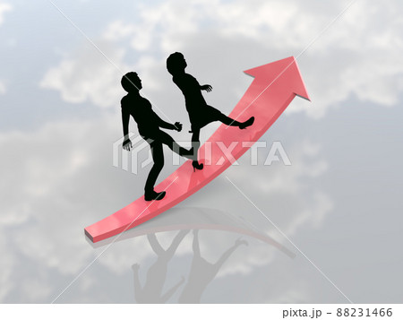 向上心や成績アップをイメージする上向きの矢印を進むスーツ姿の男女シルエット横 向上心や成績アップをイメージする上向きの矢印を進むスーツ姿の男女シルエット横 88231466