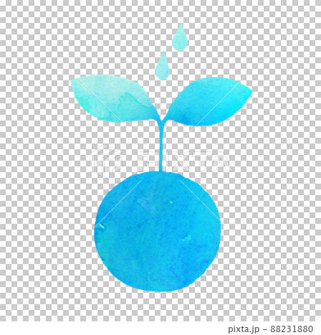 Ecology image watercolor illustration icon seedling young leaves water droplets earth light blue Ecology image watercolor illustration icon seedling young leaves water droplets earth light blue 88231880