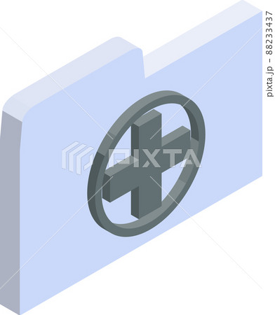 十字マークのついたアイソメトリックのカルテファイルアイコンのイラスト. 88233437