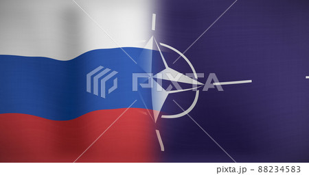 Image of moving and floating flags of russia and nato 88234583