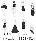 色々なファッションテイストの女性のモノクロイラスト 88234614