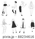 色々なファッションテイストの女性のモノクロイラスト 88234616