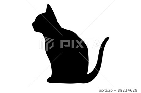 横向きで座る猫のシルエットイラストのイラスト素材 4629