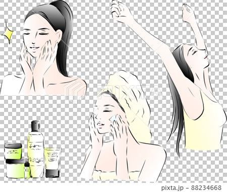 A set of women who do skin care and women who... - Stock Illustration ...