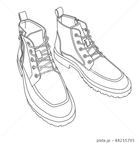 ◯週末特価●イラスト原画●ペン画●ブーツ● 線だけで描いたワークブーツのイラスト素材 [88235705] - PIXTA