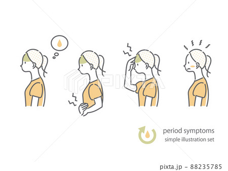 体調不良の症状アイコンセット 生理 女性 シンプルでお洒落な線画イラスト 体調不良の症状アイコンセット 生理 女性 シンプルでお洒落な線画イラスト 88235785