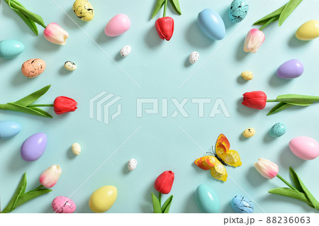 Banner frame for Easter holiday. A place to copy. Flat position, top view Banner frame for Easter holiday. A place to copy. Flat position, top view 88236063