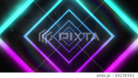 Image of glowing neon pink and blue abstract tunnel moving on black background Image of glowing neon pink and blue abstract tunnel moving on black background 88236562