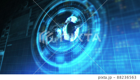 Image of processing circle with rotating 5g over blue and black digital space Image of processing circle with rotating 5g over blue and black digital space 88236563