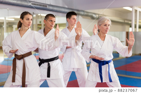 Women and men doing kata during karate training 88237067