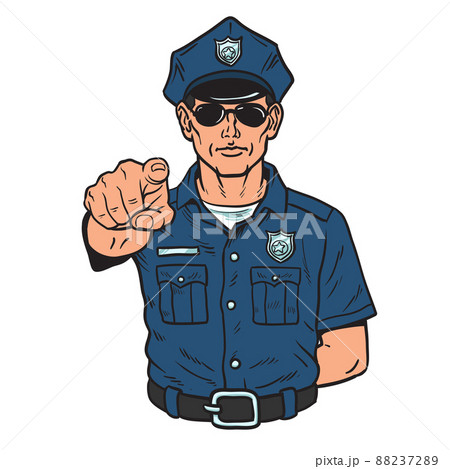 Cartoon Police Officer Policeman Pointingのイラスト素材 72