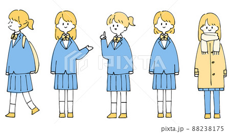 人物イラストセット_女子高生_ツートンカラー 人物イラストセット_女子高生_ツートンカラー 88238175
