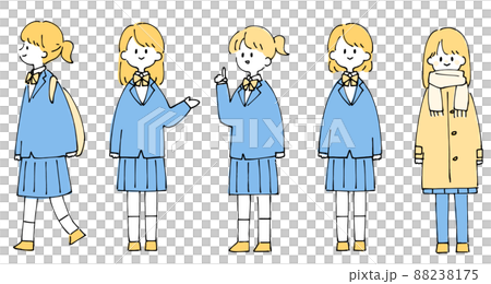 Person illustration set_Schoolgirl_Two-tone color Person illustration set_Schoolgirl_Two-tone color 88238175