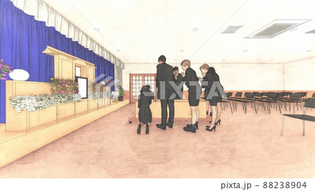 葬式　葬儀場　人あり 最後のお別れ  CG イ葬式　葬儀場　人あり 最後のお別れ  CG イララスト 88238904
