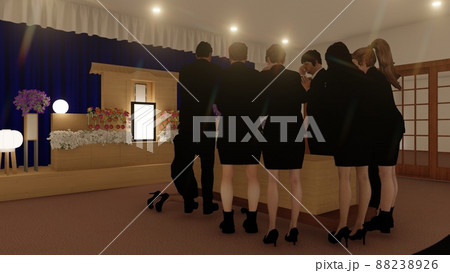 葬式　葬儀場　人あり 最後のお別れ  CG イ葬式　葬儀場　人あり 最後のお別れ  CG イララスト 88238926