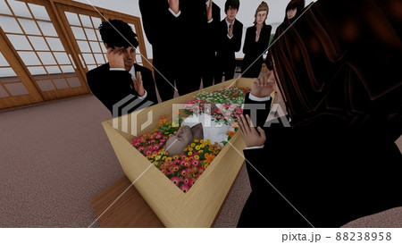 葬式　葬儀場　人あり 最後のお別れ  CG イ葬式　葬儀場　人あり 最後のお別れ  CG イララスト 88238958