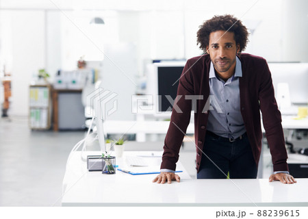 The boss knows what he wants. Portrait of a businessman leaning on a desk. 88239615