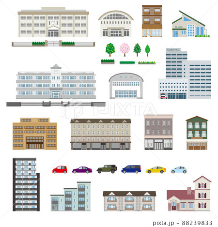 様々な建物のベクターイラスト 建物の外観 のイラスト素材 93