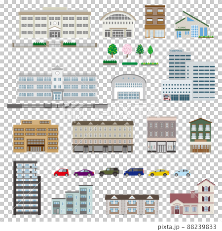 様々な建物のベクターイラスト. 建物の外観. 88239833