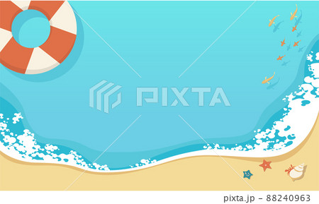 夏の海とビーチが描かれたイラスト　バナー背景　ヘッダー背景 88240963