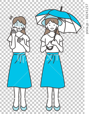 Vector illustration material of a woman suffering from heat stroke and a woman who takes measures against heat stroke with a parasol / summer / heat stroke / parasol Vector illustration material of a woman suffering from heat stroke and a woman who takes measures against heat stroke with a parasol / summer / heat stroke / parasol 88241257