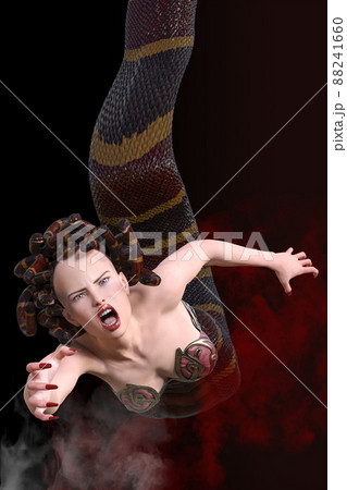 上空から襲いかかるメデューサ。3Dイラスト 3Dレンダリング 88241660