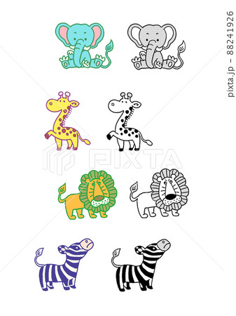動物カット（ゾウ_キリン_ライオン_シマウマ） 88241926