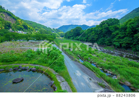 わたらせ渓谷　 渡良瀬川　水沼駅付近　黒保根大橋から上流の眺め　初夏の風景　　　 88243806