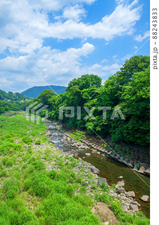 わたらせ渓谷　 渡良瀬川　水沼駅付近　黒保根大橋から上流の眺め　初夏の風景　　　 88243833