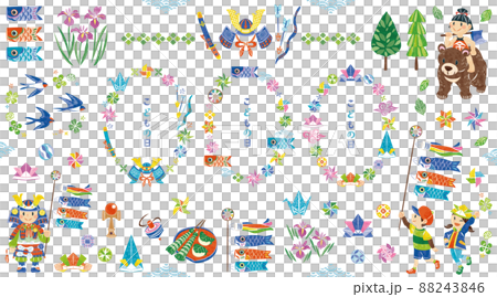 5月　こどもの日　イラスト素材　縦長丸フレームセット 88243846