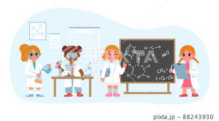 School kids in science laboratory, lesson for preschool 88243930