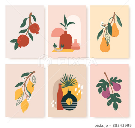 Abstract fruit poster, banner with green branches 88243999