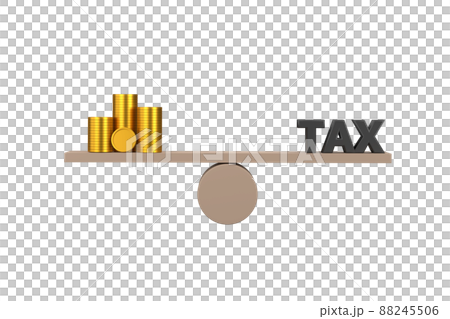 3D. Golden money and wooden cube block tax on seesaw for unbalance of earning or income and government tax deduction. 3D. Golden money and wooden cube block tax on seesaw for unbalance of earning or income and government tax deduction. 88245506