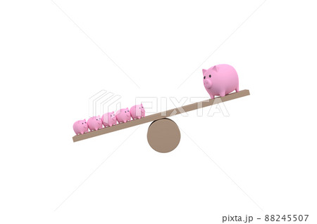 3D. piggy bank on wood seesaw unbalancing. Saveing concept 3D. piggy bank on wood seesaw unbalancing. Saveing concept 88245507