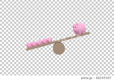 3D. piggy bank on wood seesaw unbalancing. Saveing concept 3D. piggy bank on wood seesaw unbalancing. Saveing concept 88245507